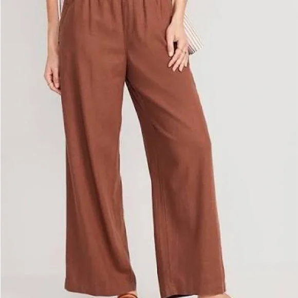 Old Navy Wide-Leg Burnt Orange Linen Trousers - Picture 1 of 5